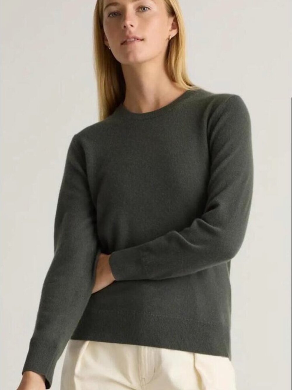 Quince Mongolian Cashmere Crewneck Sweater 100% cashmere Moss Size XL